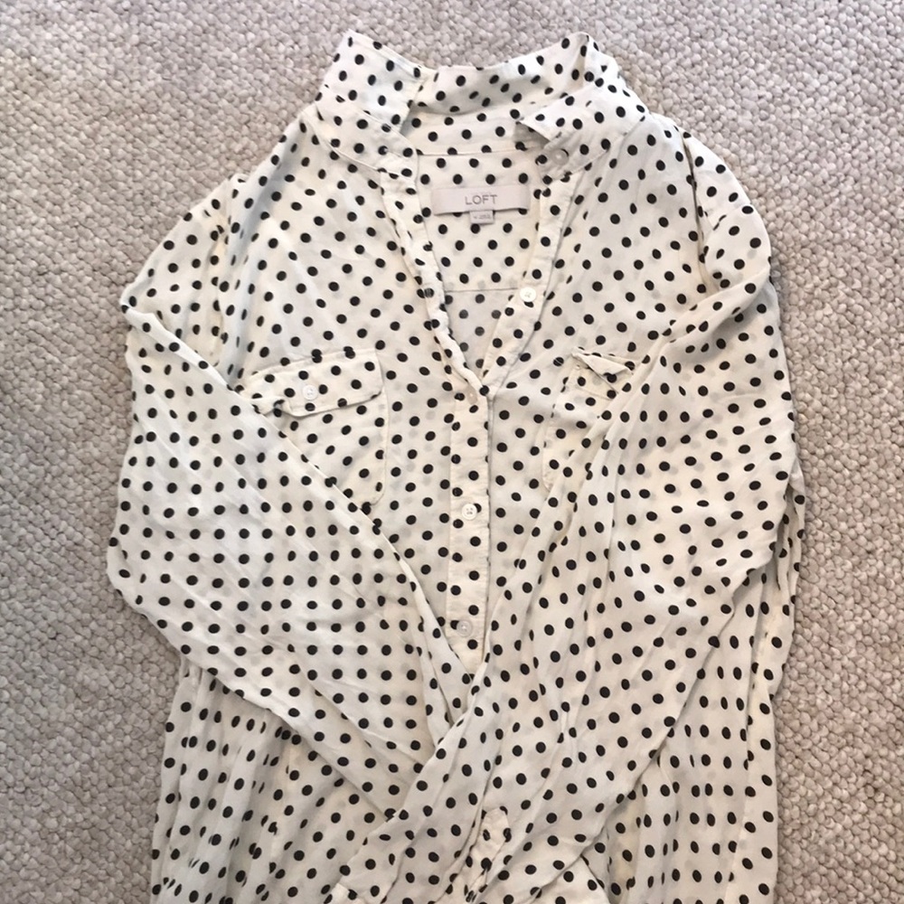 Ann Taylor Womens Poka Dot button up